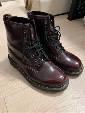Dr. Martens vegan burgundy Patent 8-Eye Lace-Up Boots